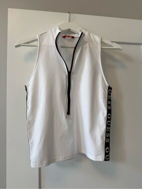 Guess White Half Zipper Top Size L